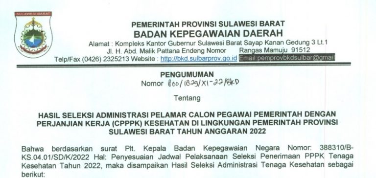 PENGUMUMAN ADMINISTRASI CPPPK KESEHATAN 2022